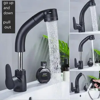 

Gold/black/chrome pull cold and hot water faucet sink basin lifting telescopic shampoo tap bathroom basin faucet pull out