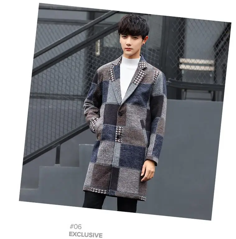 new Autumn&Winter Plaid Coat Man Korean Style Woolen Coat Men Outwear Mens Jackets And Coats