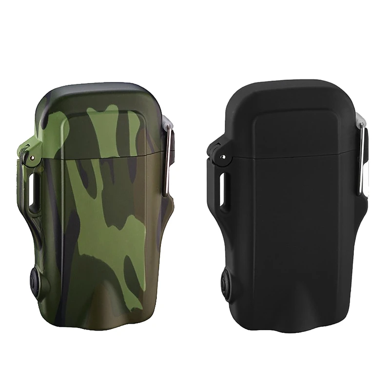 

Quality 2x Outdoor Camping Hiking Waterproof Windproof USB Rechargeable Electric Lighter Led Lights with Lanyard(Camouflage&Blac