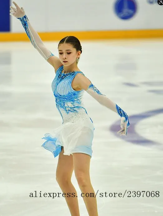 Blue Ice Figure Skating Dresses Custom Girl Competition Skating Dress Girls Y086 