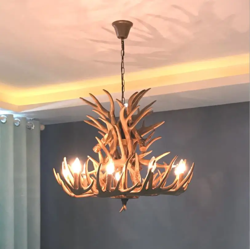 Europe Country 9 Head Candle Antler Chandelier American Retro Resin Deer Horn Lamps Home Decoration Lighting E14 110-240V
