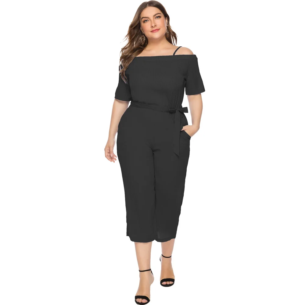 

Ultra Thin High Waist Summer Dress L To 4XL Oversized Women Tops Slash Neck Loose Casual Woman Jumpsuits Rompers JR5701