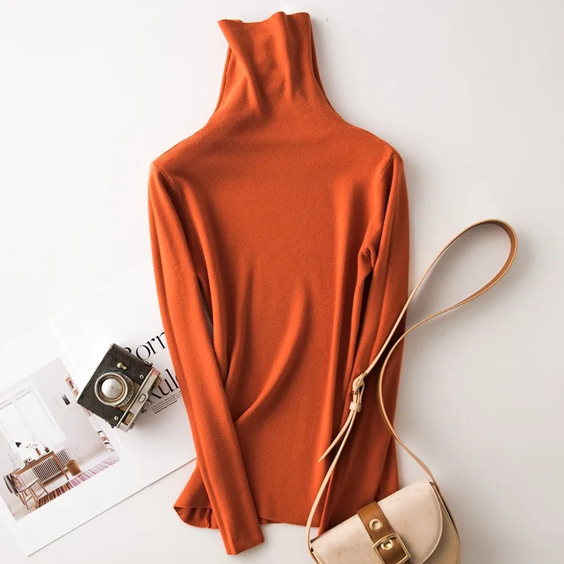 Women's Heap Turtleneck Full Needle Pullover Sweater Viscose Blend Base Model Winter Solid Female Jumper Colors#900 - Цвет: 13 Orange