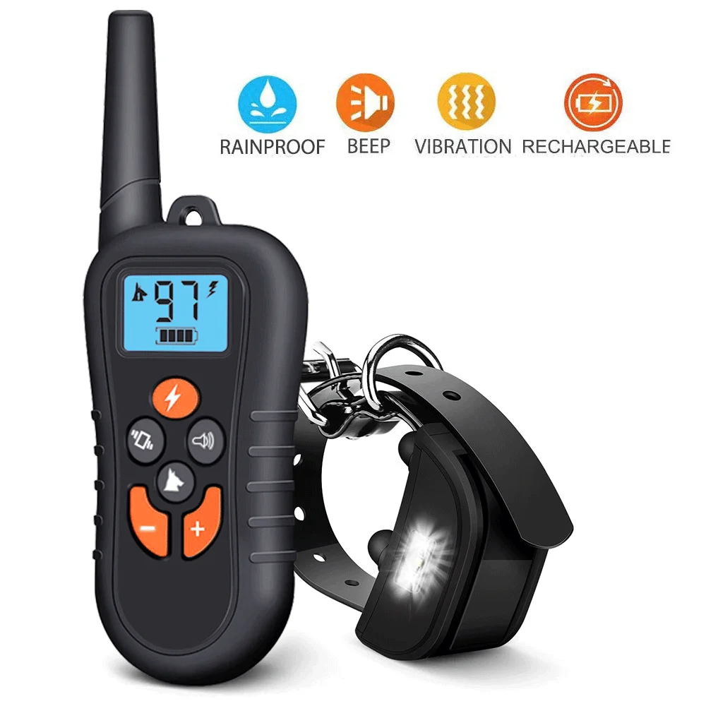 

Electric Dog Training with LCD Display Collar Waterproof Rechargeable Bark-stop Remote Control Collars for Shock Vibration Sound
