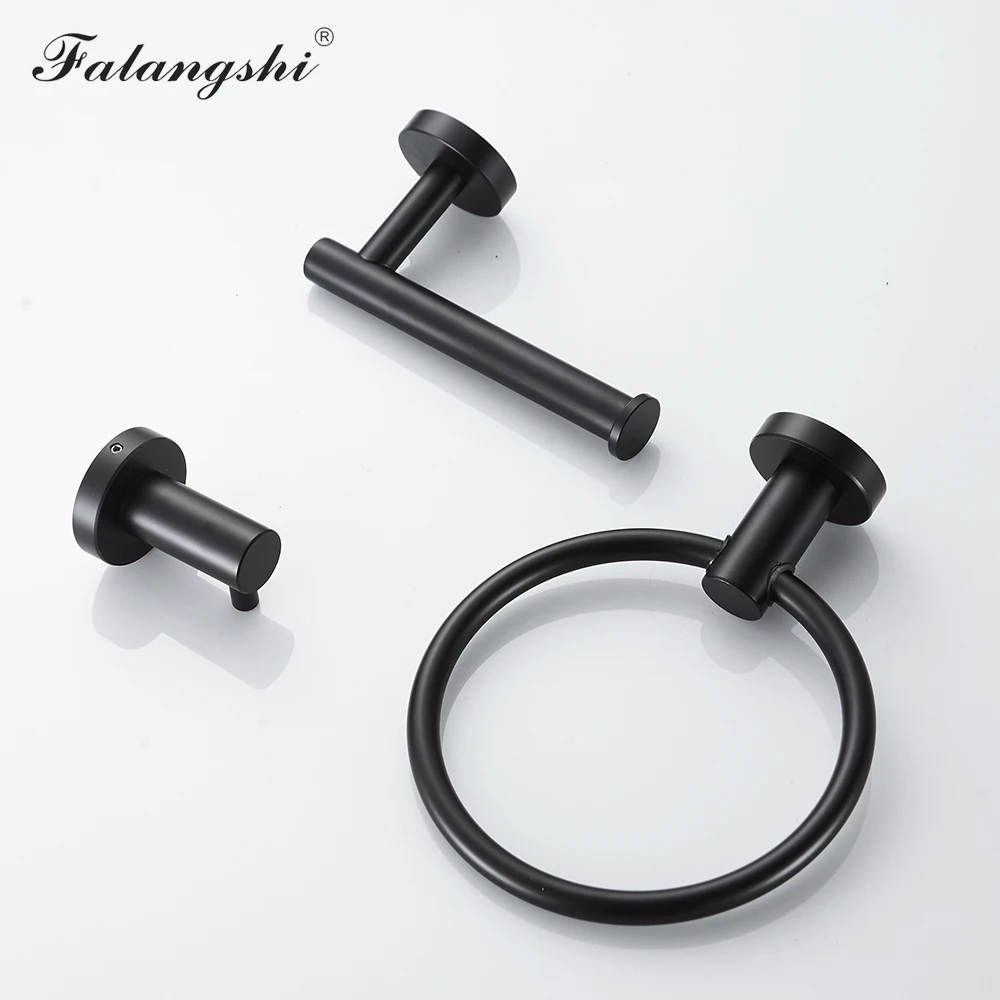Falangshi 304 кольцо для полотенец из нержавеющей стали Крючки для халатов вешалка для одежды настенный черный держатель рулона туалетной бумаги WB8830 - Цвет: 3 Pcs Set