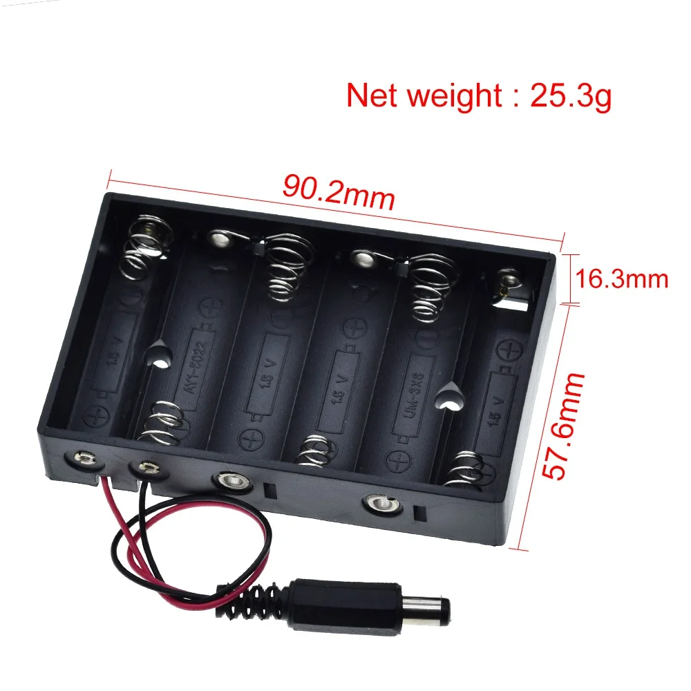 Size 6 AA Battery Case Holder Box For 6pcs Size AA Battery Case Storage Holder With DC2.1 Power Jack For Arduino