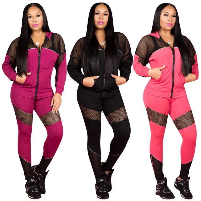 

Lace Patchwork 2 Piece Set Women Top and Pants Casual Hoodies Two PIeces Sets Sexy See Through Club Outfit Ladies Tracksuit