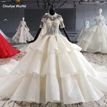 HTL1009 бальное свадебное платье размера плюс с круглым вырезом и кристаллами, свадебные платья с коротким рукавом для невесты с рукавом vestido novia