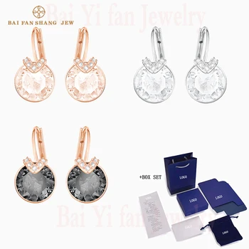 

Fashion SWA New BELLA V Pierced Earrings Beautiful V-Shaped Round Pavé Crystal Women Luxury Jewelry Elegant Romantic Gift