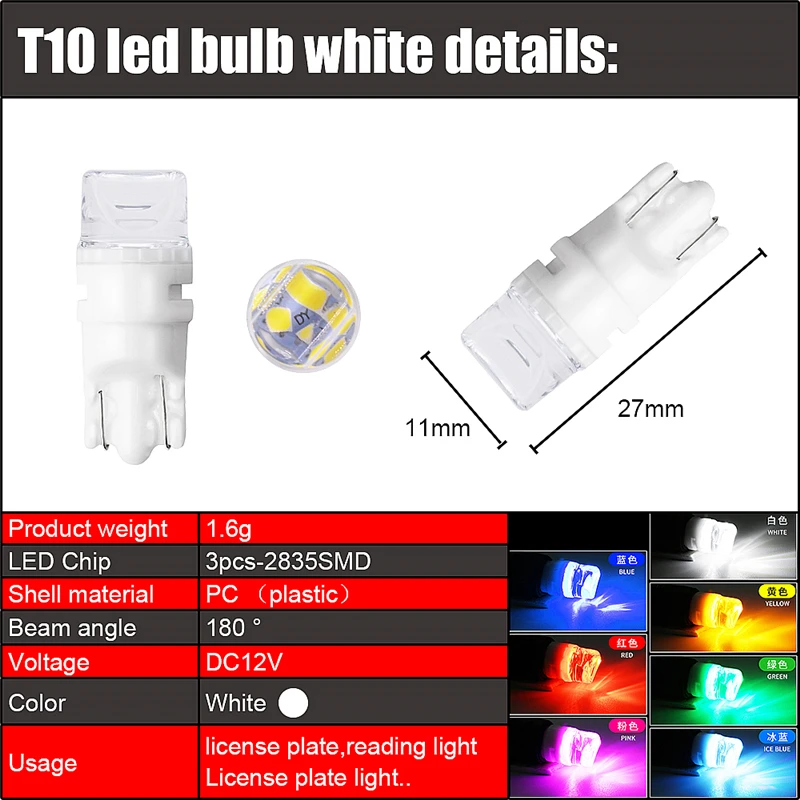 1000x T10 светодиодный лампы W5W светодиодный дневные ходовые огни 2835 SMD 194 168 PC чехол Габаритные огни для чтения салона авто лампы 12V