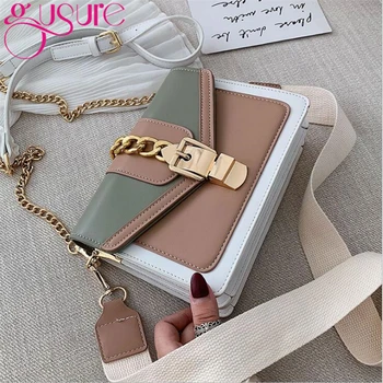 

Gusure Contrast color Leather Crossbody Bags For Women 2020 Travel Handbag Fashion Simple Shoulder Messenger Bag Ladies Bags