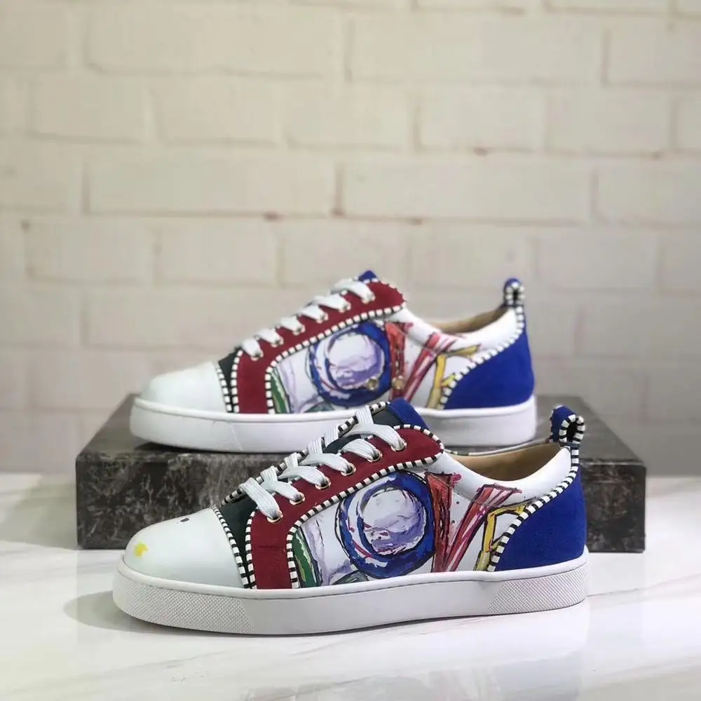 

Red bottom Graffiti Casual Shoes Designer Sneakers Lace Up Fashion Low Cut Red Bottom Shoes For Men Women With Box36-46