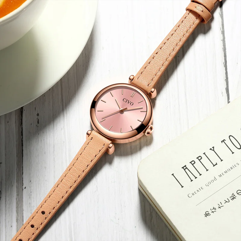 Tanie CIVO luksusowe damskie zegarek na rękę es moda różowy wybierania proste styl panie wodoodporna kwarcowy zegar 2019 sukienka na co dzień zegarek na rękę