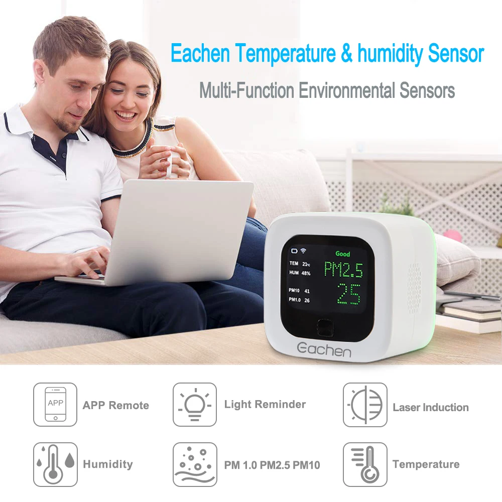 Eachen Smart WiFi PM2.5 и датчик температуры и влажности, экологический детектор(приложение Tuya Smart Life