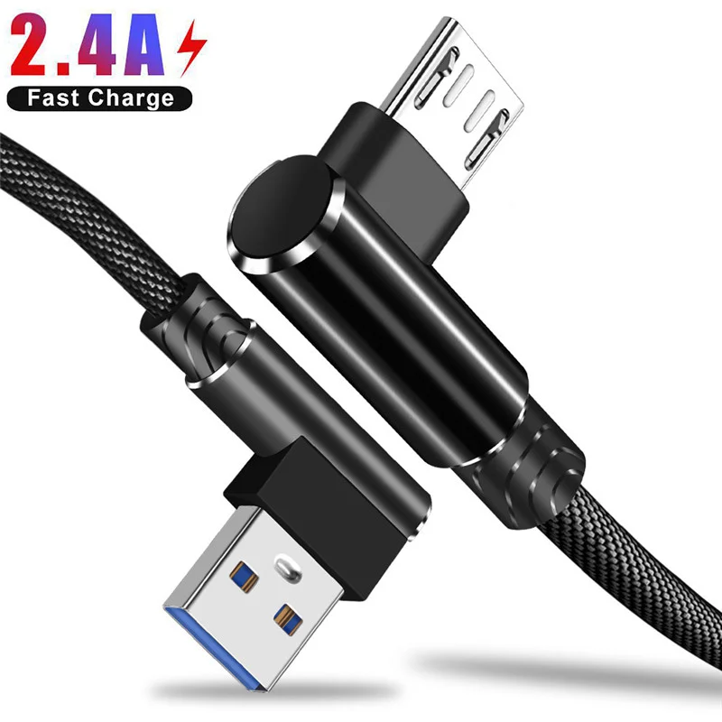 Micro USB кабель 90 градусов USB кабель 1 м 2 м 3 м для samsung S7 S6 2,4 A быстрая зарядка для huawei для Xiaomi 4X Note 5 кабели для планшетов