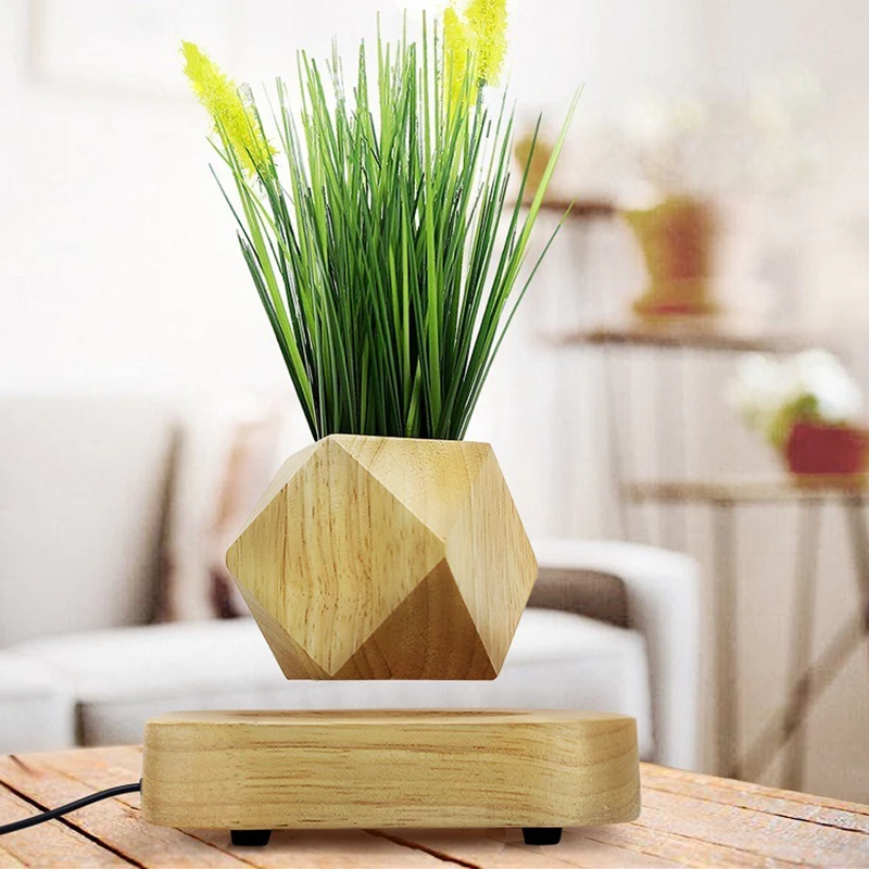 

Wood magnetic levitation flowerpot levitating Flower Pot Negative ions purify the air floating pots with artificial plant