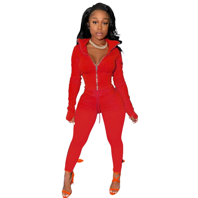 

New Arrival Casual Finger Sleeves Crop Top and Pant Two Piece Set