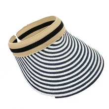 Женская шляпа, новинка, летняя, складная, с большим краем, от солнца, Пустой Топ, шляпа ins, та же полосатая, модная, трендовая, соломенная шляпа