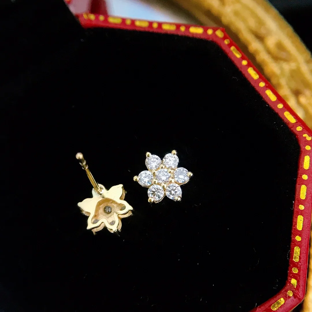 18K Real Gold White Snowflake Diamond Earring Solid Jewelry(AU750)Women Sleek Chain Fringe Dangle for Wedding Prom Valentine