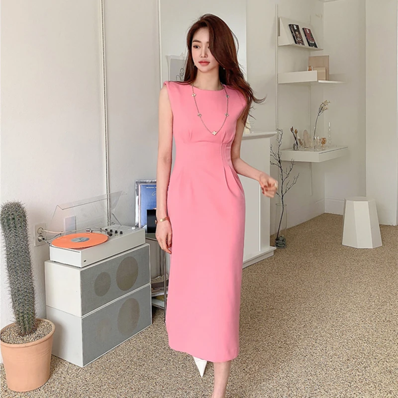Summer Office Lady Casual Wear Dress Women Solid Formal Slim Dress Female Bodycon Slevessless Vestdios