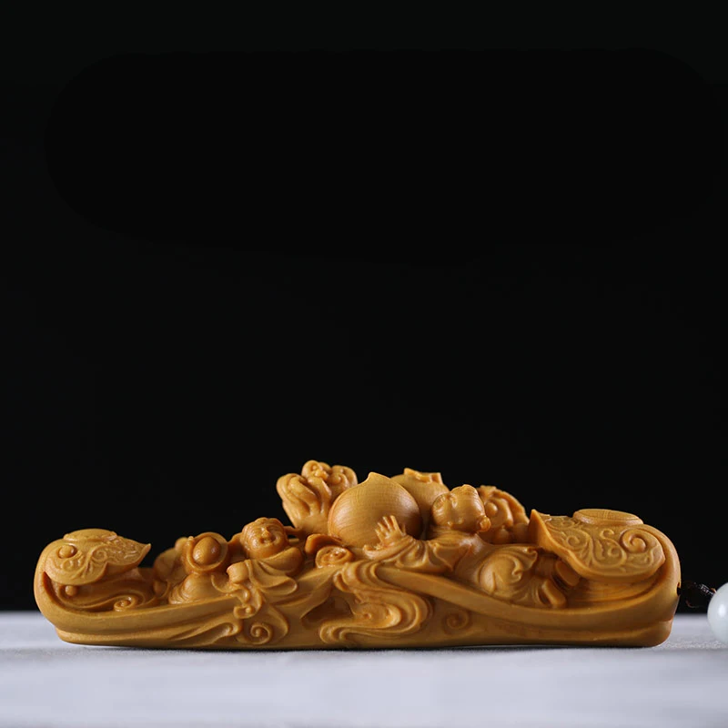 Маленькая маленькая кукла Lucky Boxwood Carvings Ruyi подвеска из цельного дерева резная