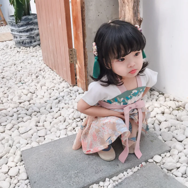 

2019 Summer New Style Chinese Clothing Women's Chinese-style Floral Printed Dress Little Girl Chinese Costume Antique Style Chil