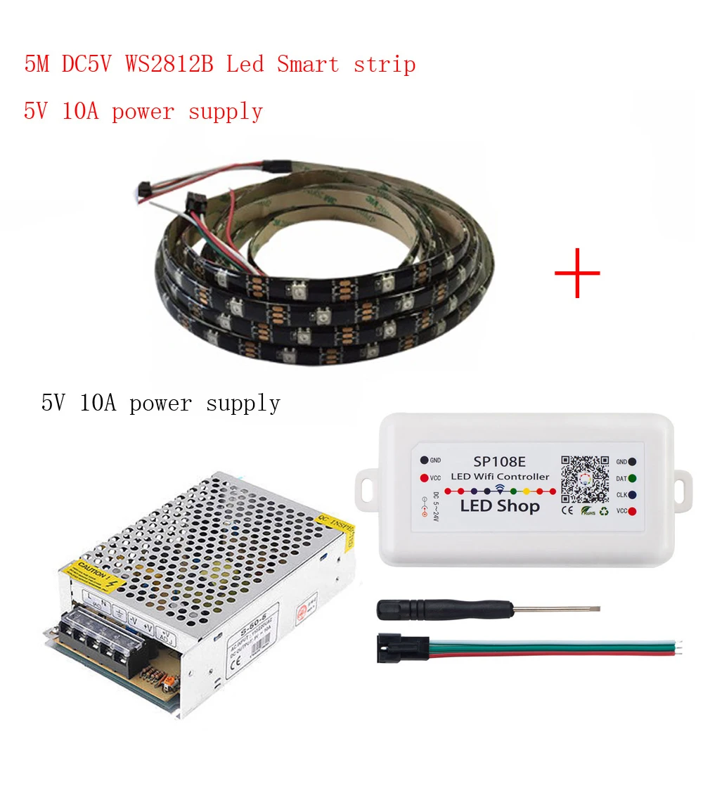 #Best 5m DC5V WS2812B Led Strip 30 pixels leds m WS2812 IC Smart 5050 RGB led Strip light+5V LED Power Supply + LED Controller