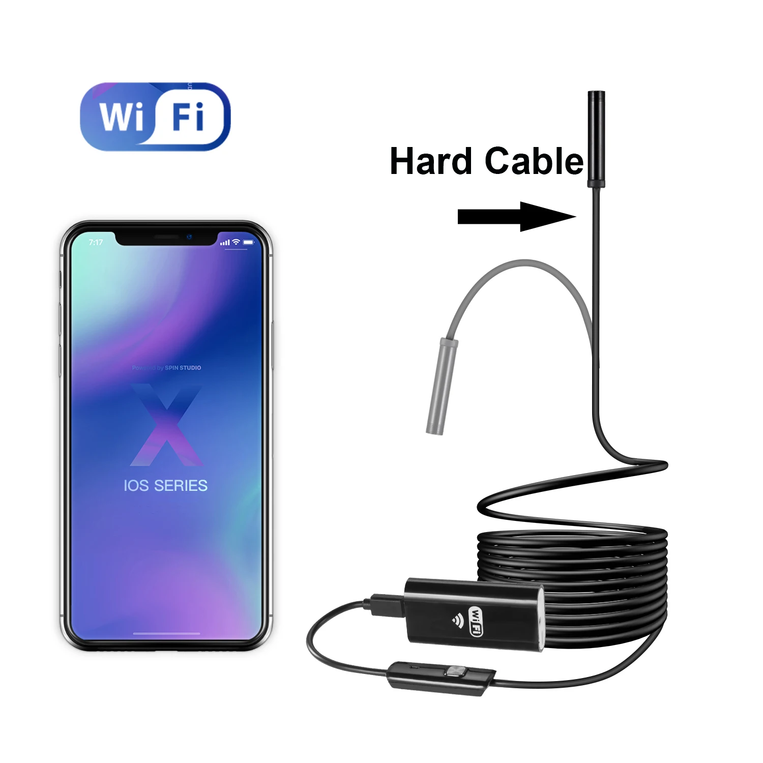 Hard Cable 8 мм 1080P беспроводной Эндоскоп IP68 Водонепроницаемый Змеиный бороскоп осмотр змеиная камера 8 светодиодный свет для IOS samsung huawei Android - Цвет: Hard Cable