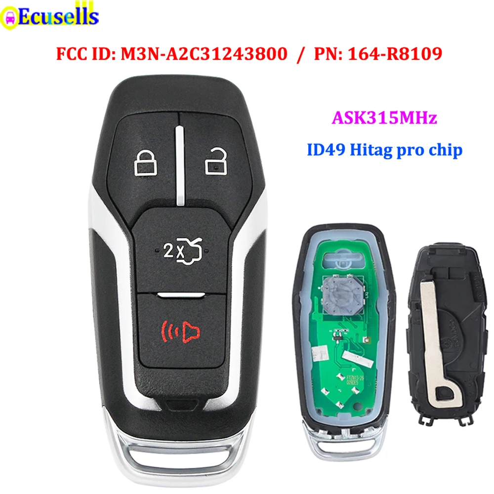 Умный дистанционный ключ 4B ASK 315 МГц чип NCF2951F HITAG PRO 49 для Ford Fusion Edge Explorer FCC ID: