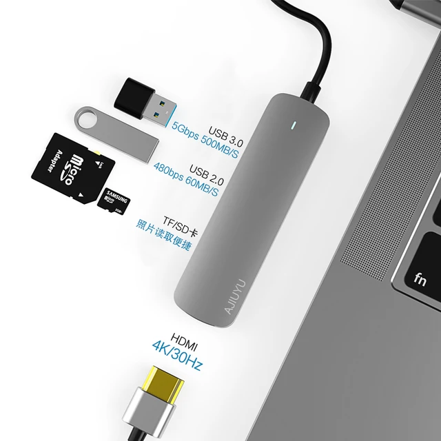 E-Thinker - E-THINKER Hub USB C, HDMI 4K,Lecteur de carte SD&TF,3xUSB 3.0  Adaptateur Chargeur pour Macbook - Hub - Rue du Commerce