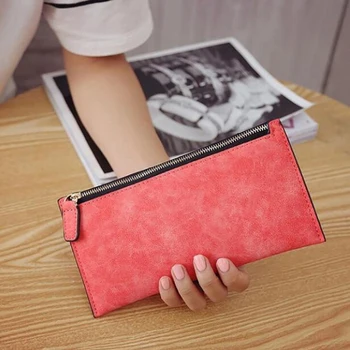 

Women Girl Purse Long PU Leather Wallet Mobile Thin Zip Handbag With Card Holders Candy Color Portable Female Wallets
