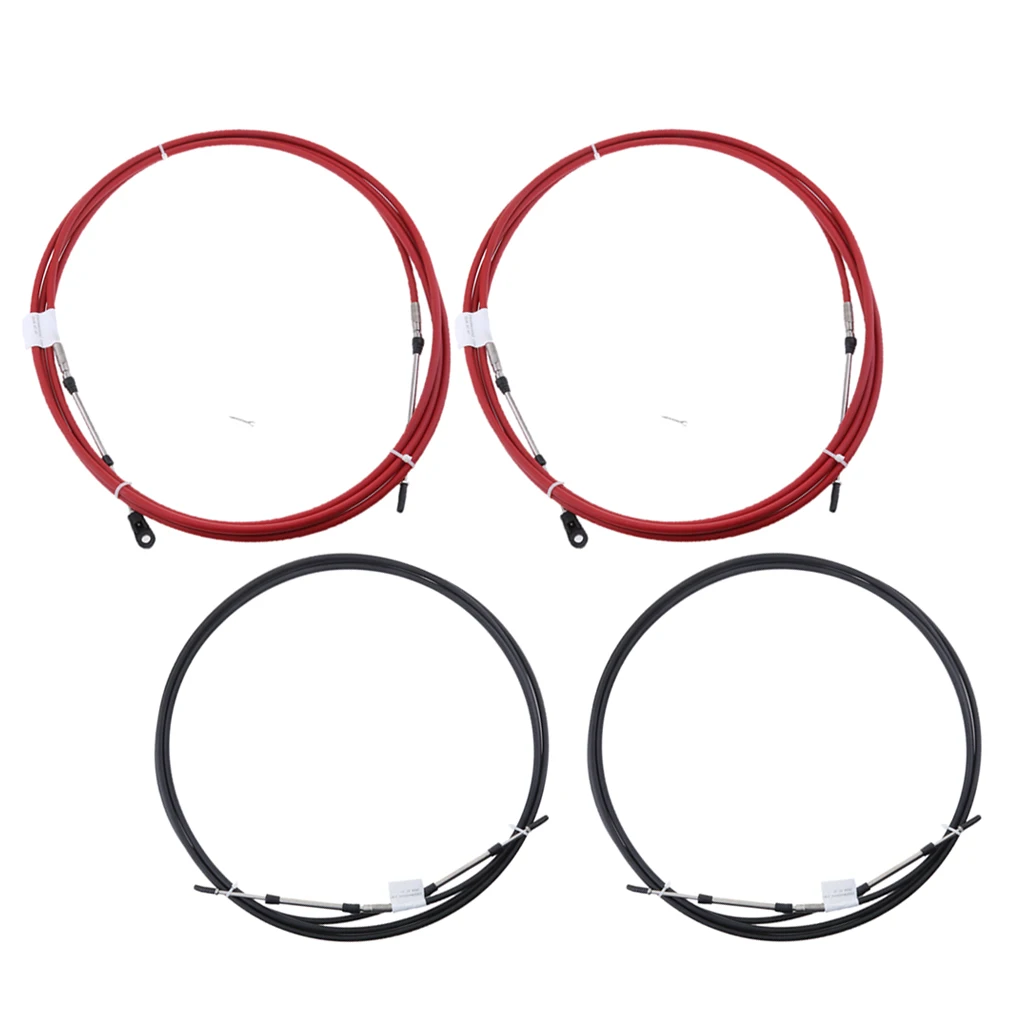 4-Piece Boat Throttle Cable, Universal 8Ft Marine Control Lever Shift Cable Great for Yamaha Outboard Red/Black