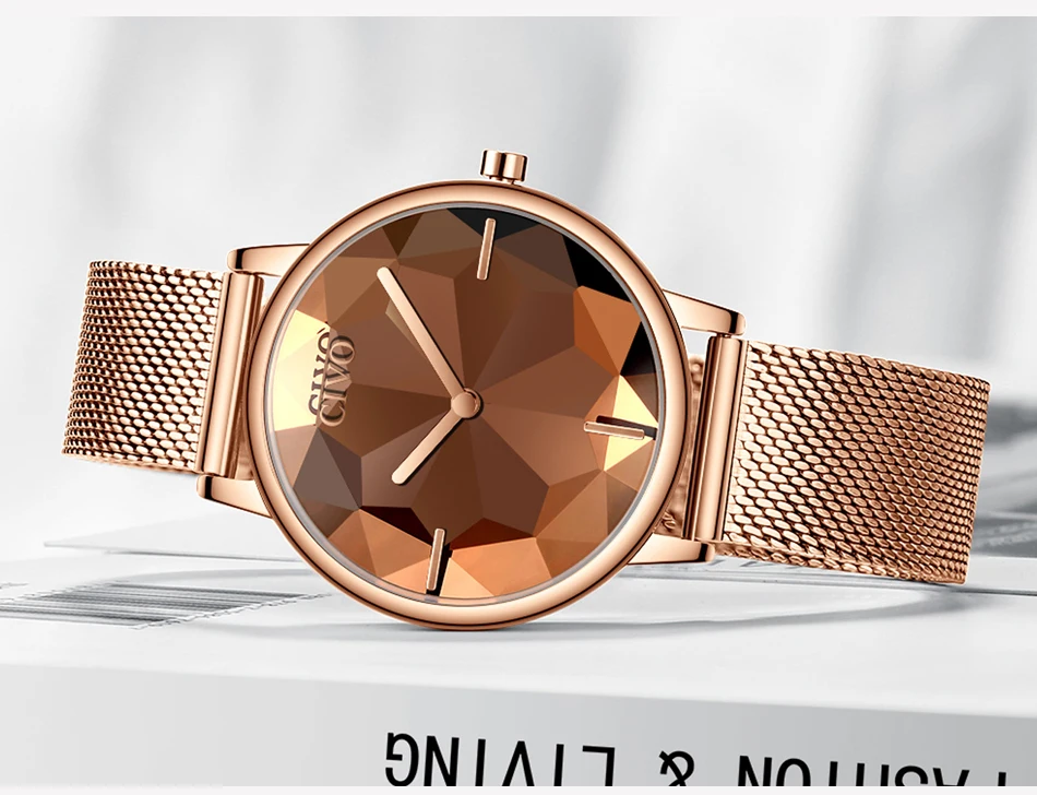 CIVO Новые креативные часы для женщин Роскошные водонепроницаемые Rosegold кварцевые женские часы сетчатый ремешок наручные часы для девочек Reloj Mujer 8109C