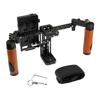 

HDRIG Camera Directorâ€™s Monitor Cage Rig with Handle Grips Neck Strap V-lock Power Supply Splitter for 5â€˜â€™ 7â€˜â€™ Monitor