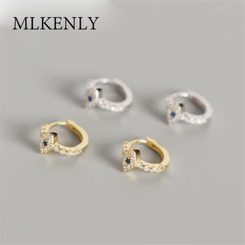 

MLKENLY New Arrival Evil Eyes Earring 100% 925 Sterling Silver Mini Zircon Blue Eyes Small hoop earrings for Women Birthday Gift