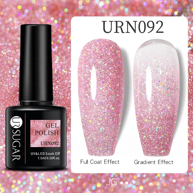 UR SUGAR 7.5ml Pink Reflective Glitter Gel Nail Polish Silver Purple Sequins Soak Off UV Gel Nail Art Manicuring Nail Gel URN092