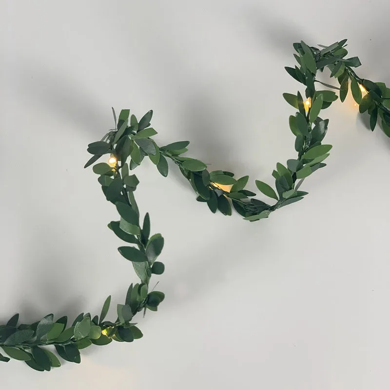 2M 20LED Green Leaf Garland  Fairy LED String Lights Artificial Leaf Vine for Christmas Home Wedding Birthday Party Decorations