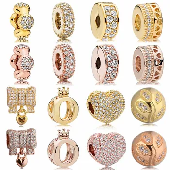 

Real Rose Gold Pave Open My Heart Elegance Clip Silber Hearts Charm 925 Sterling Silver Beads Fit Bracelet DIY Jewelry