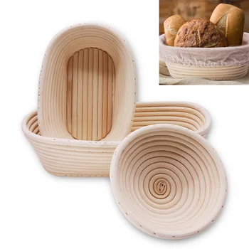

1pcs Round Rattan Bread Proofing Basket With Cover Sourdough Proofing Oval Basket Bread Rising Baskets Bakery