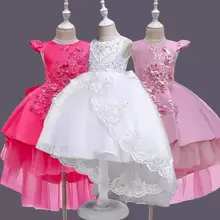 Платье для девочек кружевное платье-пачка с аппликацией, Детские платья для девочек, платья для дня рождения праздничная одежда для девочек на свадьбу