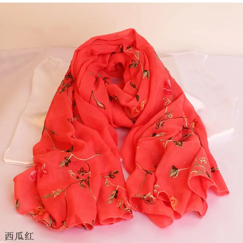 watermelon red Хлопковый и льняной вышитый шарф женский Национальный Ветер Теплый Дикий Ретро весенний и осенний туристический фото литературный веер шаль - Color: watermelon red
