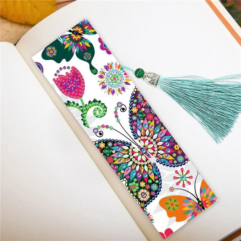 2pcs set DIY 5D Diamond Painting Bookmarks PU Diamond Mosaic Embroidery Cross Stitch kit Gift Butterfly Unicorn Bookmark