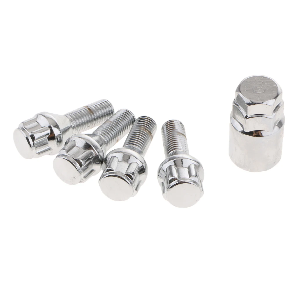 4 pieces M12X1.5 WHEEL LOCK Bolts Anti Theft Security + 1 KEY For Toyota Mazda Ford
