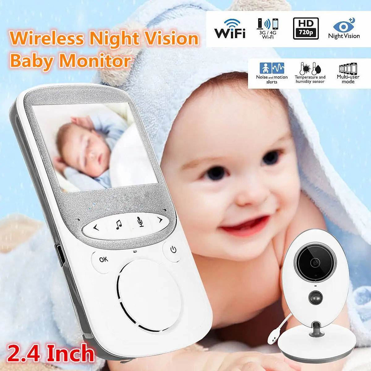  Digitale Da 2.4 Pollici Senza Fili di Visione notturna Baby Monitor di Visione Notturna LCD Audio V