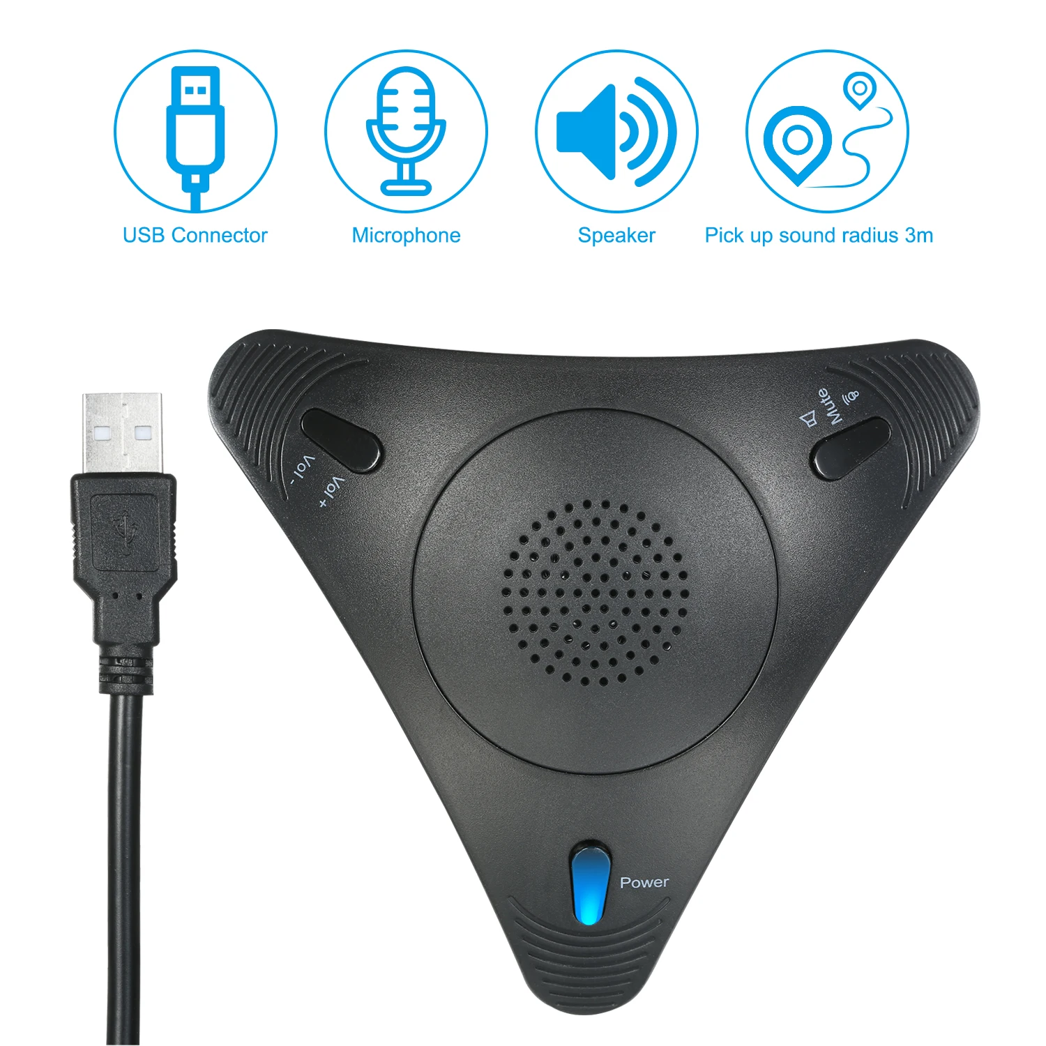 Conferência usb omnidirecional desktop microfone com fio embutido alto-falante microfone do computador voip suporte controle de volume mudo-0