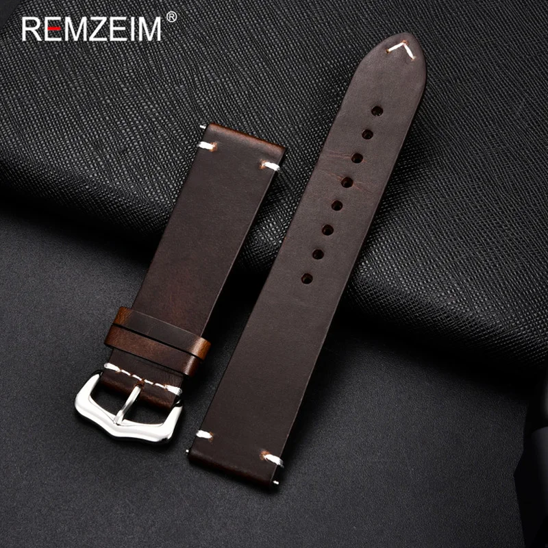 Artisan Oil Wax Leather Watchband in Blue, Red, and Brown - Premium Replacement Strap