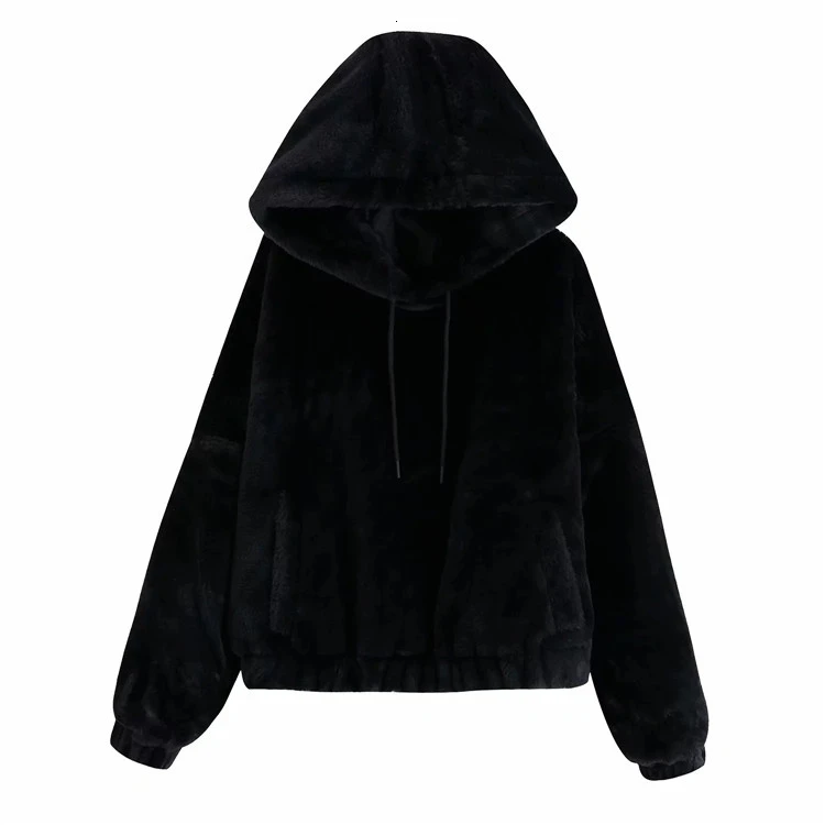 Зимние женские толстовки пальто из искусственного меха Толстая Теплая Флисовая Куртка женская верхняя одежда - Цвет: black