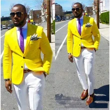 Летний стиль костюм жениха под заказ желтый мужской смокинг, пиджак костюм жениха смокинги пляжные свадебные костюмы для мужчин(куртка+ брюки