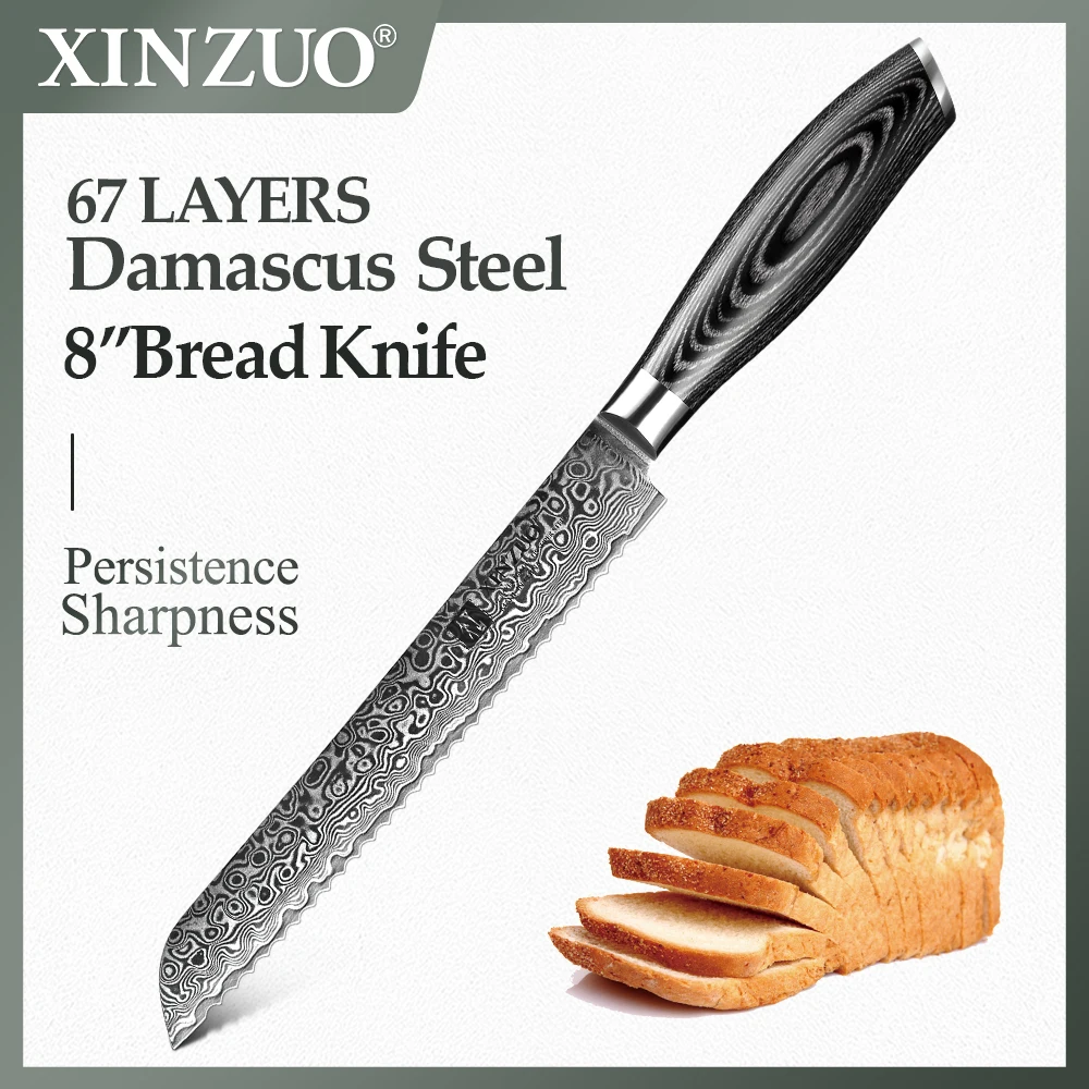 XINZUO 8 &quotнож для хлеба 67 слоев японские Дамасские кухонные ножи из нержавеющей