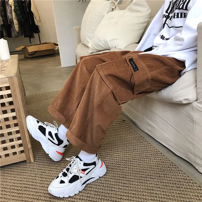 

Winter New Corduroy Pants Men Fashion Retro Casual Multi-pocket Tooling Trousers Man Streetwear Wild Loose Straight Overalls